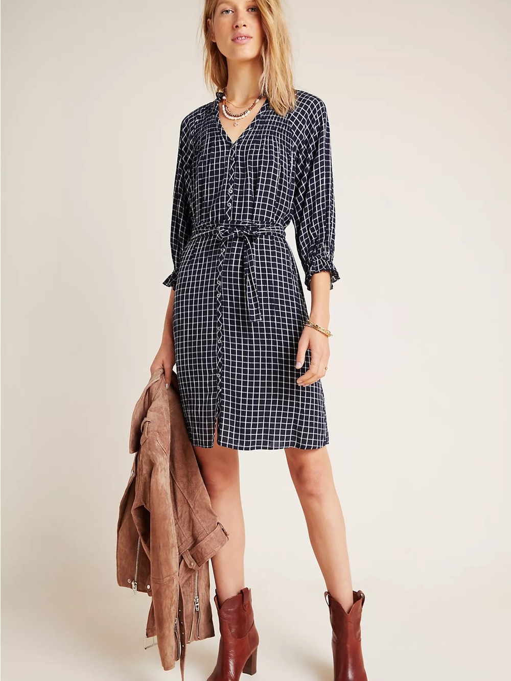 Anthropologie Maeve Sara Smocked Shirtdress